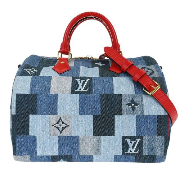 Louis Vuitton Handbags - Louis Vuitton Speedy Bandouliere Bag Damier And Monogram Patchwork Denim Blue